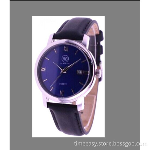 Blue Dial Watch with Real Leather